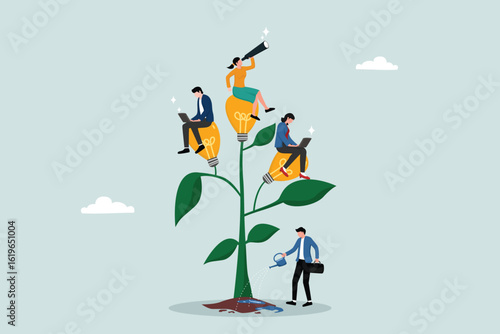 Career development planning, manager assistance or coaching for career growth, support to help employees grow, employers watering the plants that grow with employee career growth.