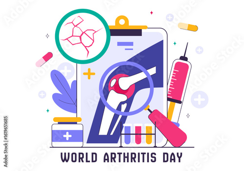 World Arthritis Day Illustration featuring Medical Treatment for Rheumatism and Osteoarthritis with an Xray Scan and Bone Structure in a Background