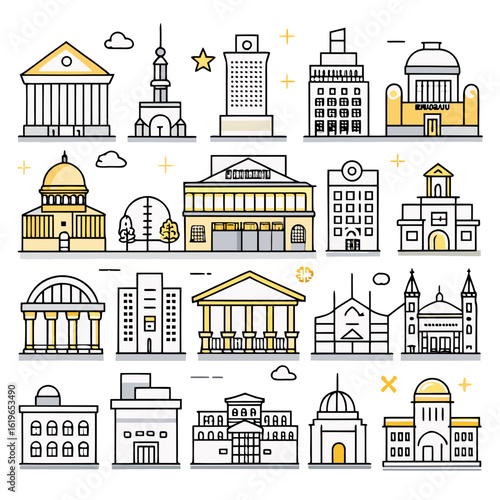 Urban & Civic Building Icon Pack
50 Minimalist Line Vectors of Public and Private Structures
Perfect for Maps, UI Design, and Real Estate Platforms