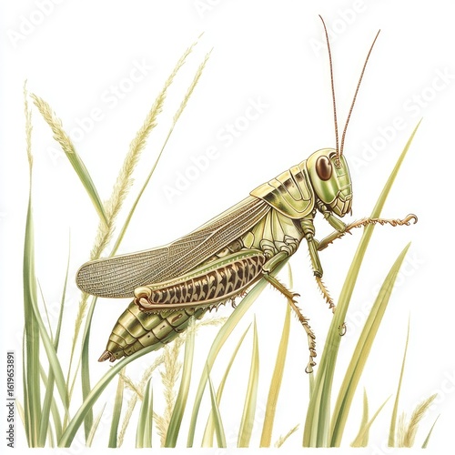 Detailed Grasshopper Illustration: Entomology Art Print, Insect Close-up, Nature Artwork