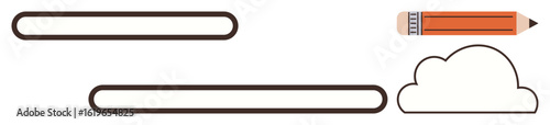 Pencil with simple lines and a cloud shape for themes of creativity, ideas, education, and thinking. Ideal for concept design, writing, innovation, brainstorming, education minimalism