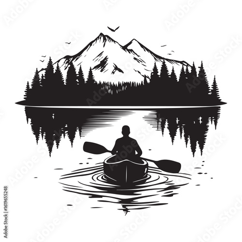 Canoe boat silhouette vector art illustration