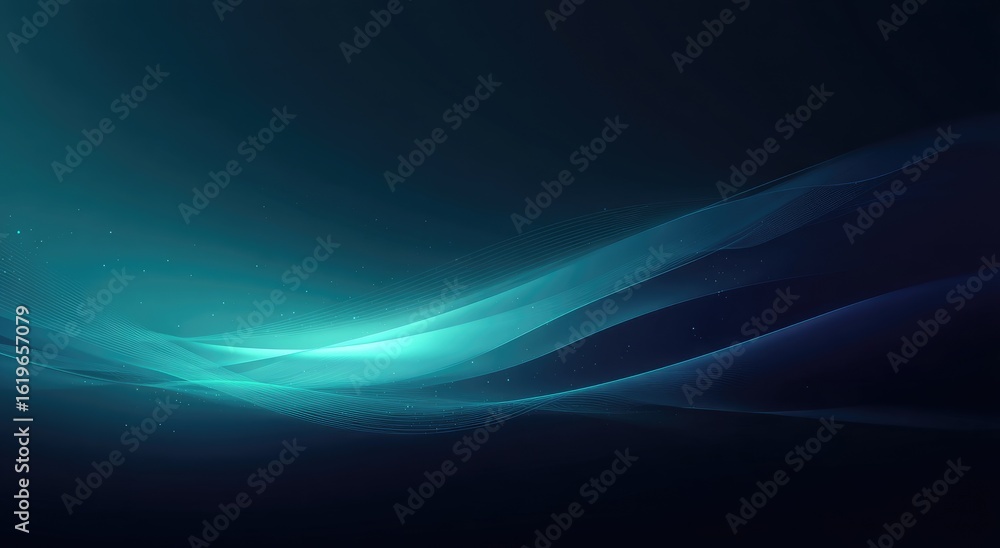 Fototapeta premium Teal, flowing lines against a dark background