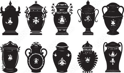 Funeral Cremation Urns silhouette set