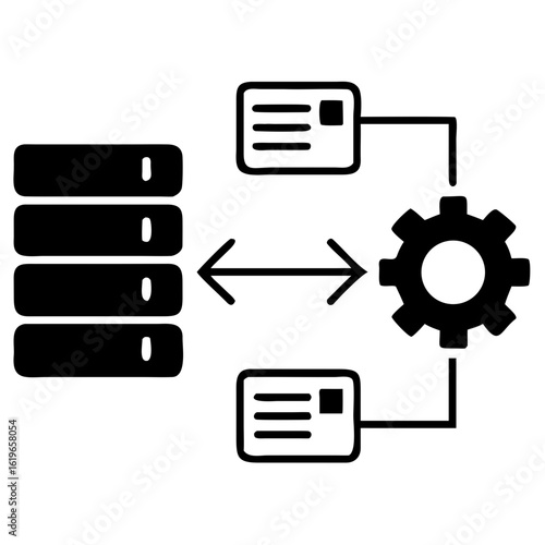 Data processing icon for analytics, big data, and computing vector silhouette