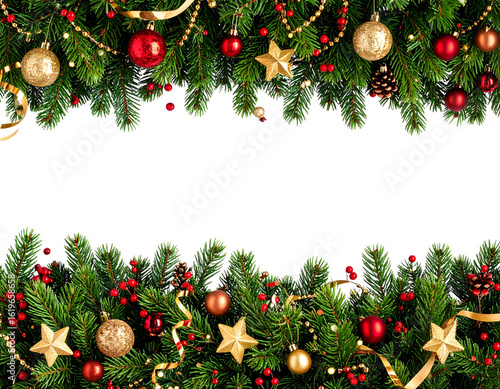 Red and Green Holiday Garland Border Background, Top and Bottom Frame, isolated transparent background png
