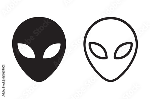 Alien Face Icon Set Flat Outline Style