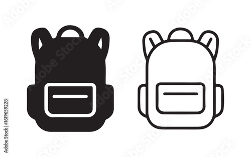 Backpack Icon Set Flat Outline Style