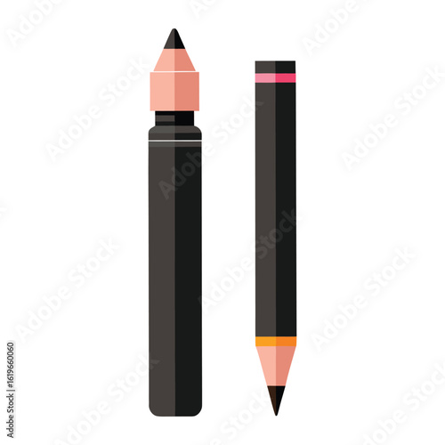 Black eyeliner pen and pencil on white background makeup