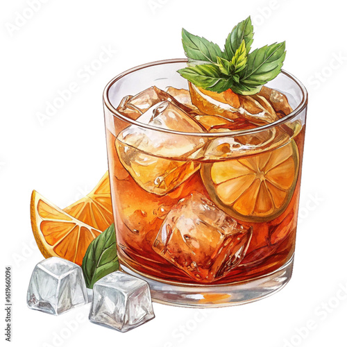 Refreshing iced tea with orange and mint, perfect for summer relaxation