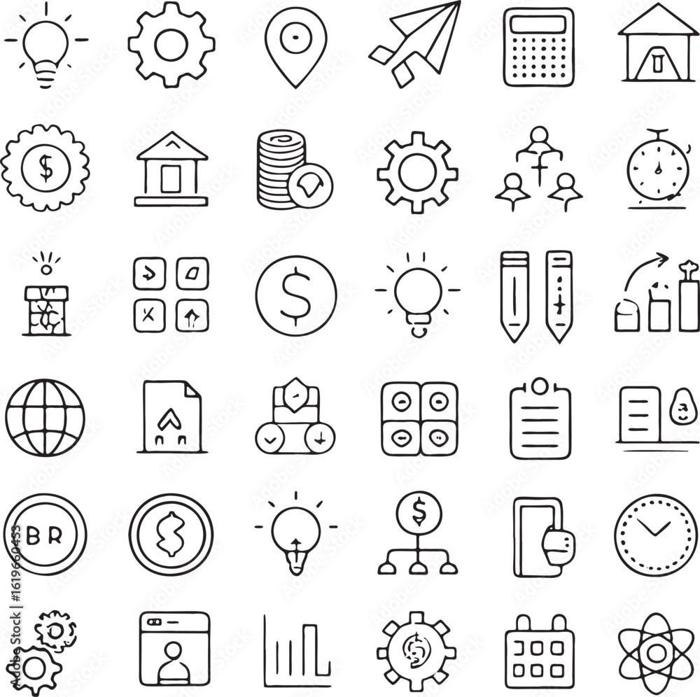 Fototapeta premium Hand drawn business and finance icons doodle