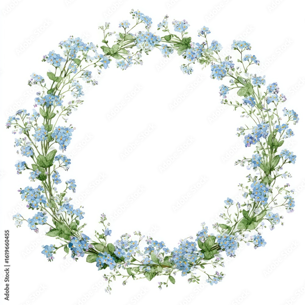 Fototapeta premium Delicate forget-me-not floral wreath (2)