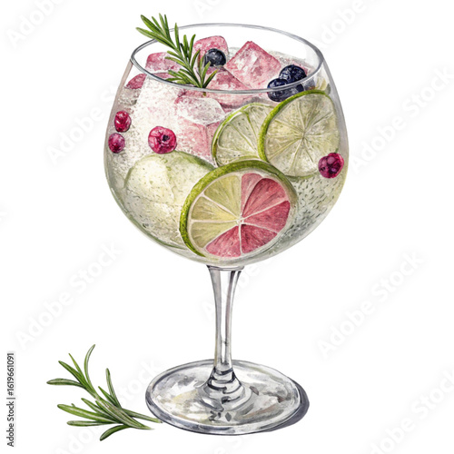 Refreshing gin and tonic cocktail with citrus and berries for summer enjoyment