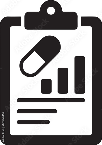 Silhouette vector of a clipboard with dosage chart, ideal for medical, healthcare, and pharmacy design projects.
