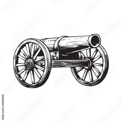 retro cannon engraving black and white outline