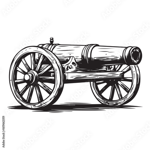retro cannon engraving black and white outline