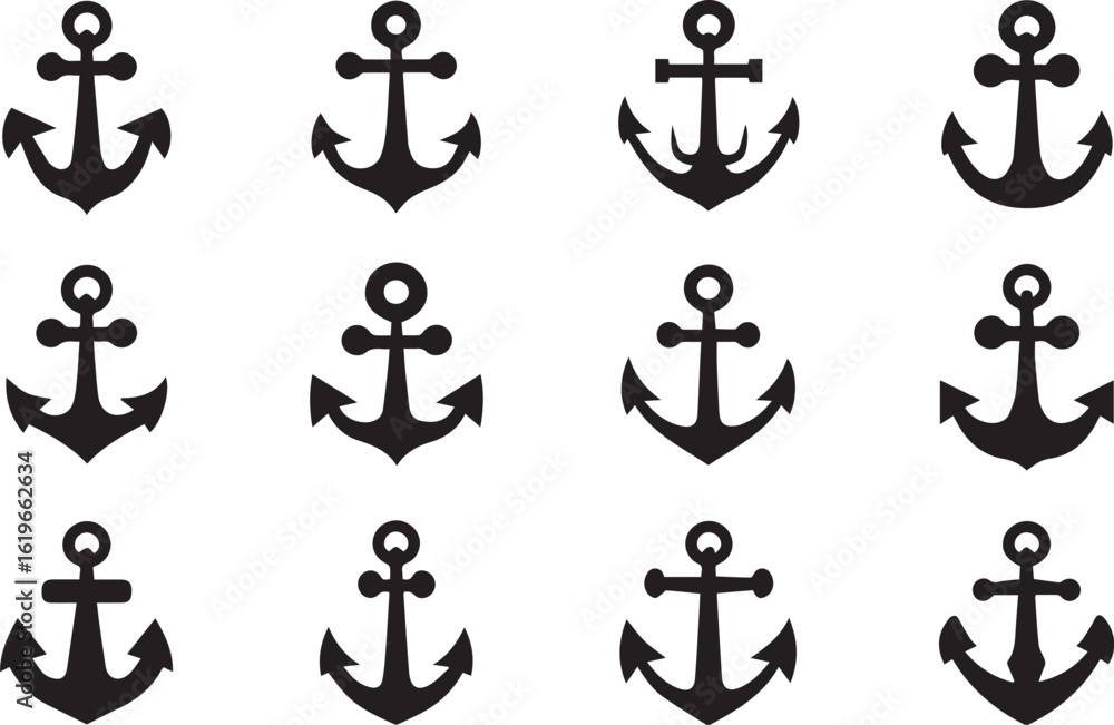 Nautical Anchor silhouette set Nautical Anchor silhouette set