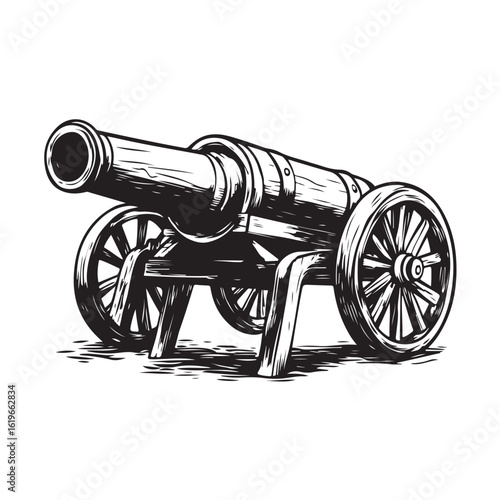 retro cannon engraving black and white outline