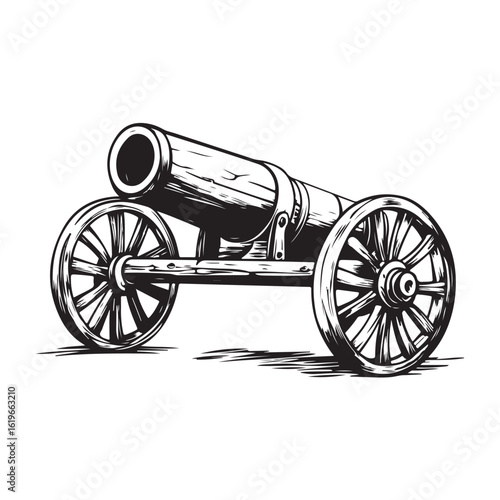 retro cannon engraving black and white outline