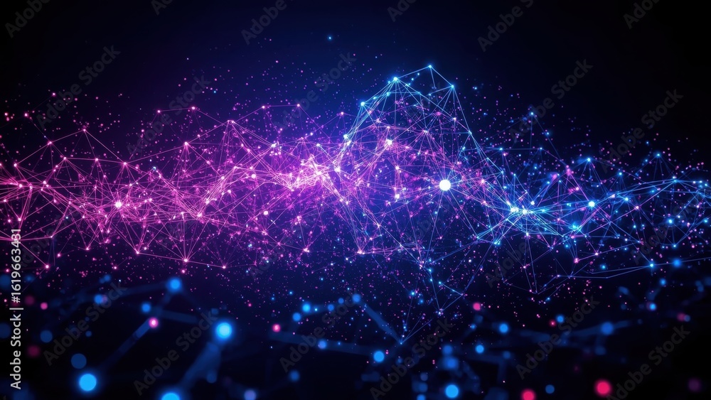 Fototapeta premium Customer Data Platform. Futuristic purple blue digital wave grid techn