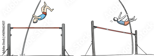 Athlete performing pole vaulting in hand-drawn style   