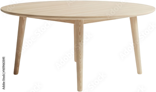 Round wooden dining table with tapered legs isolate furniture kitchen transparent background