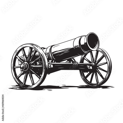 retro cannon engraving black and white outline