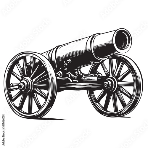 retro cannon engraving black and white outline