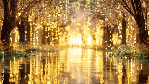 Wallpaper Mural Golden, mystical forest path reflects shimmering lights Torontodigital.ca