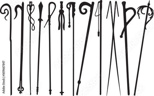 Walking sticks silhouette set