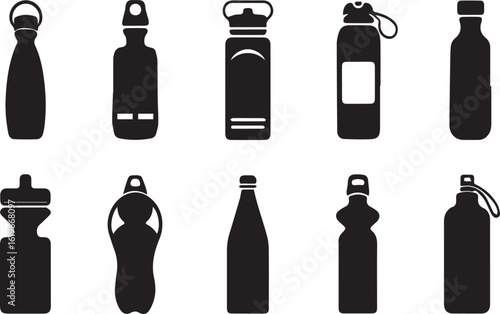 Water bottles silhouette set