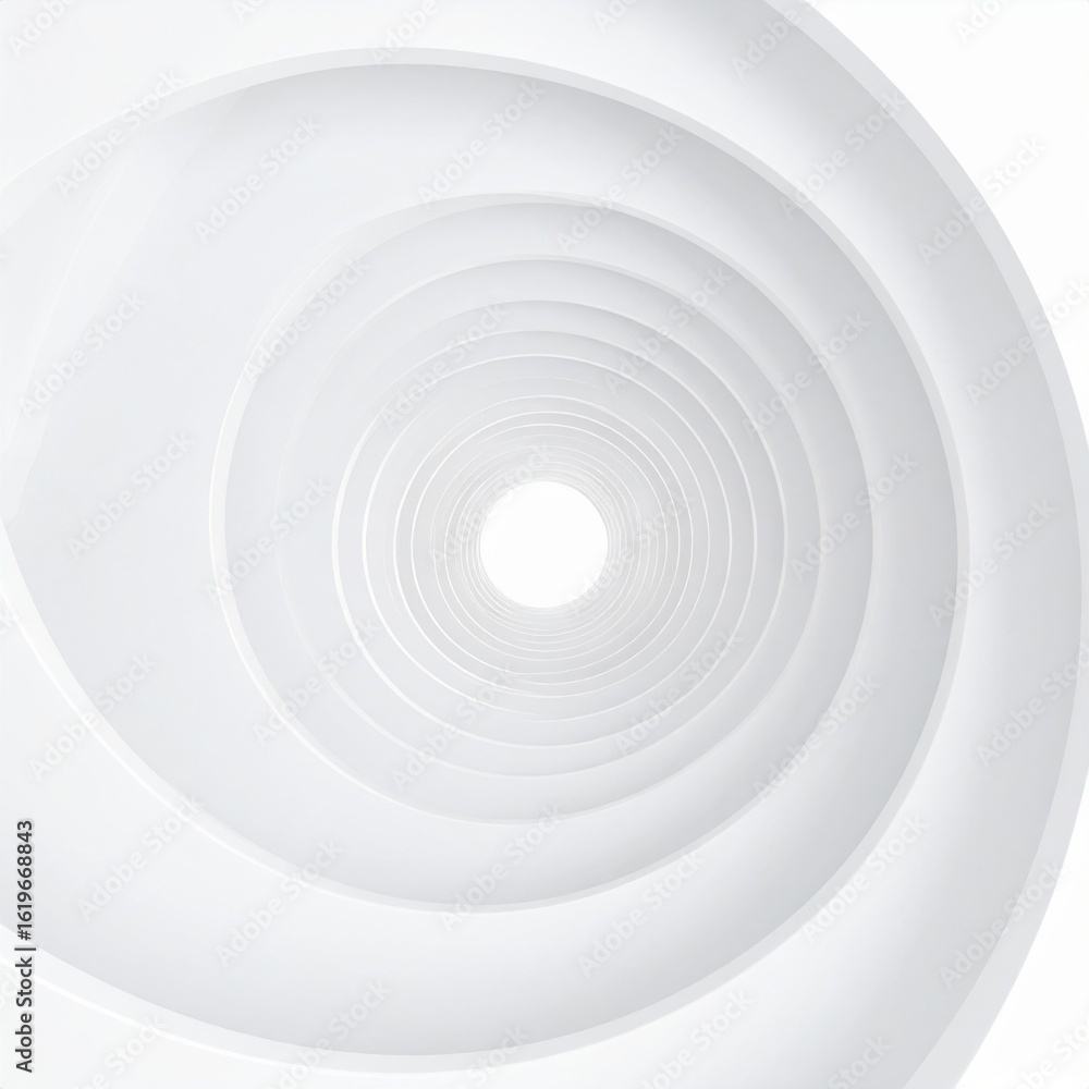 Fototapeta premium Abstract White Tunnel Background with Curved Geometric Shapes in Monochrome Style