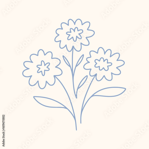Wildflowers in a charming hand drawn vector illustration. Cottage core vibes, soft pastel tones, delicate lines and whimsical nostalgic style. Perfect for soft feminine nature inspired designs.