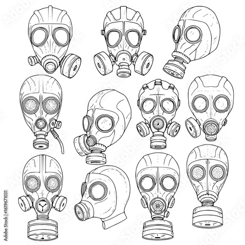 Diverse gas mask designs collection