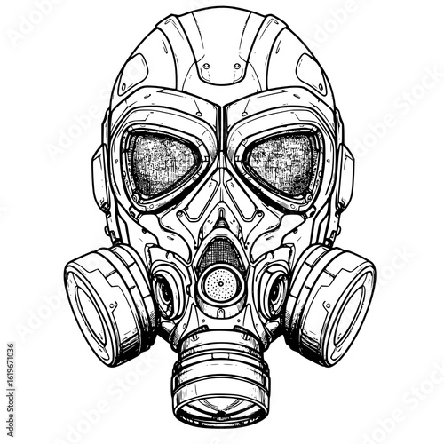 Sci-fi gas mask detailed illustration protective gear