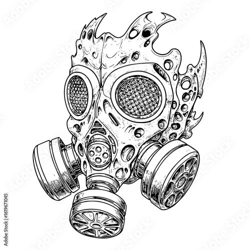 Scary gas mask with spiked flame-like details
