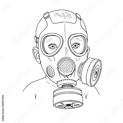 Person wearing gas mask protection against pollution