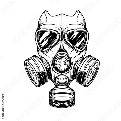 Iconic gas mask graphic for protection and safety
