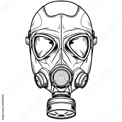 Striking gas mask illustration symbolizes protection and safety