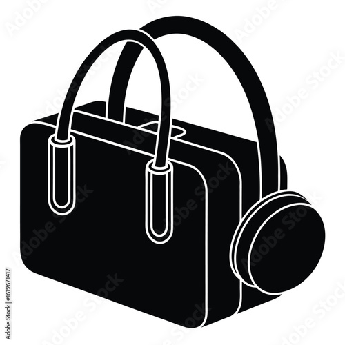 Black silhouette of a duffel bag with headphones attached