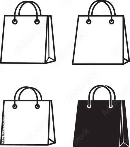 Four shopping bags in outline and solid silhouette