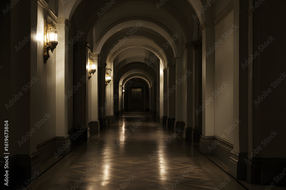 Fototapeta premium Spooky haunted house architecture building corridor.