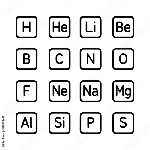 Minimalist Outline Periodic Table Elements Symbols on Rounded Square Shape Icon