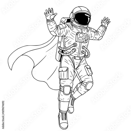 Astronaut waving with excitement in zero gravity