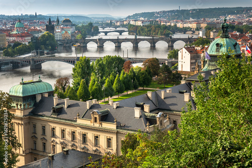 Prague Charles bridge over the Vltava River in Czech Republic