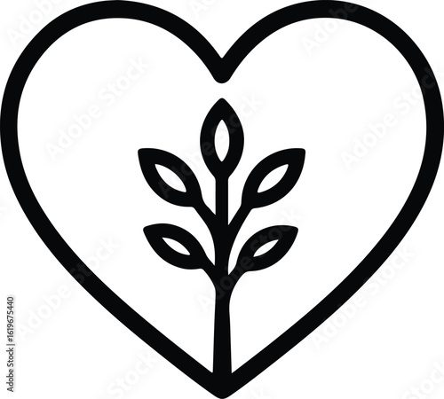 Silhouette heart with plant leaves simple logo vector Illustrator