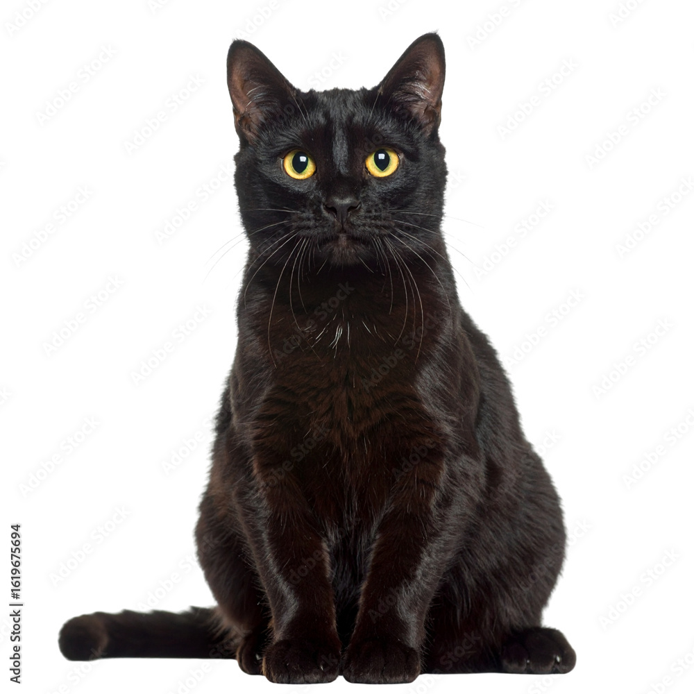Fototapeta premium Black Cat with Yellow Eyes sitting
