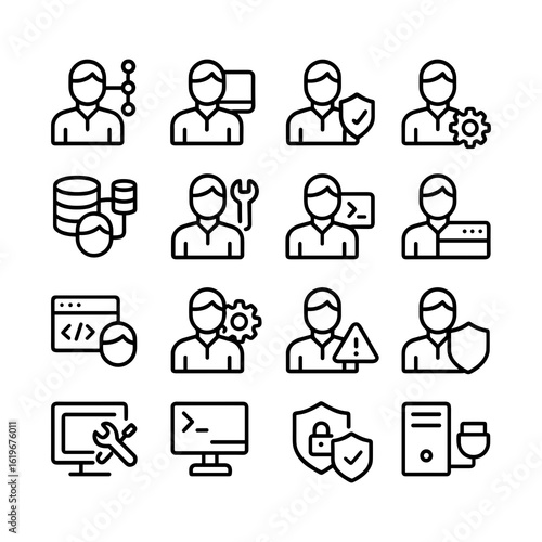 Outline Handdrawn System Administrator User Thin Line Style Icon Set