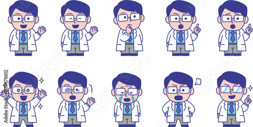 説明する白衣の男性／イラストセット