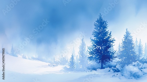 Wallpaper Mural 冬の木々と雪のイメージ、水彩画 Torontodigital.ca